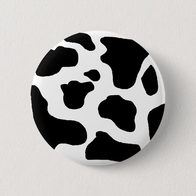 Cow print black and white blotchy pattern button (Front)