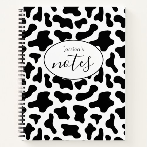 Cow Print Black and White Custom Name Notebook