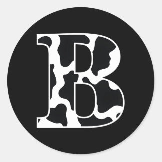 Cow Print Black And White Initial Letter B Classic Round Sticker