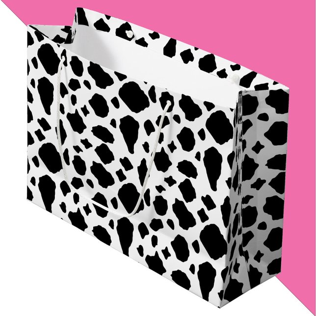 Cow Print Black and White Large Gift Bag (A gift bag with a black and white cow pattern.)