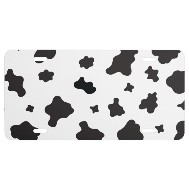Cow Print Black and White License Plate (Front)