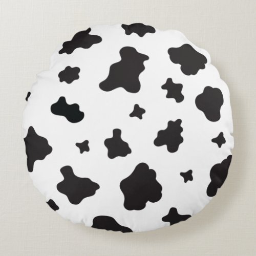 Cow Print Black and White Round Pillow