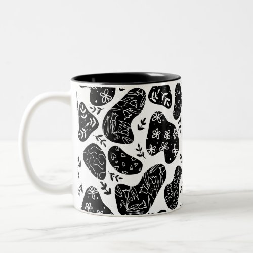 Cow Print Black and White  Two_Tone Coffee Mug