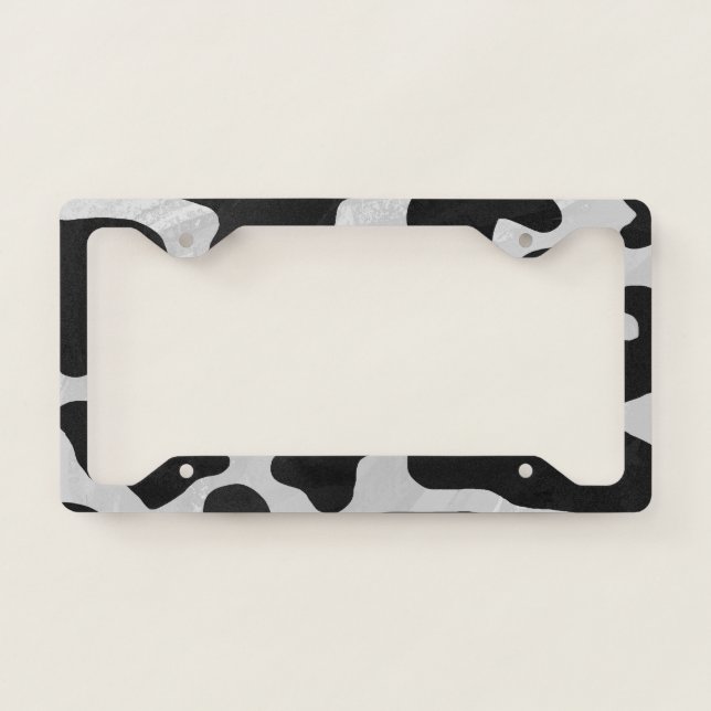 Cow print Black Spots on White License Plate Frame (Front)