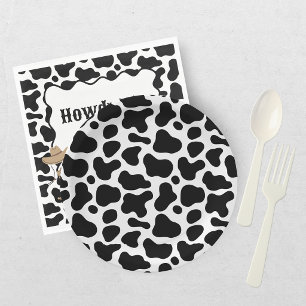 Cow Print Black White Baby Shower Paper Plates