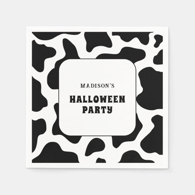 Cow Print Black & White Halloween Party Napkins (Front)