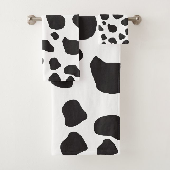 Cow Print, Cow Pattern, Cow Spots, Black And White Bath Towel Set (Insitu)