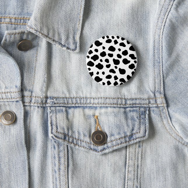 Cow Print, Cow Pattern, Cow Spots, Black And White Button (In Situ)