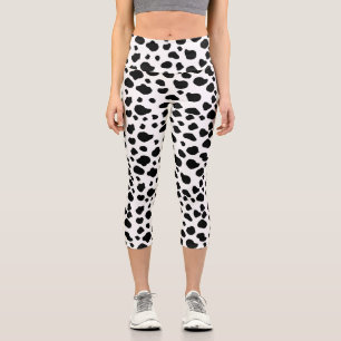 Cow Print, Cow Pattern, Cow Spots, Black And White Capri Leggings