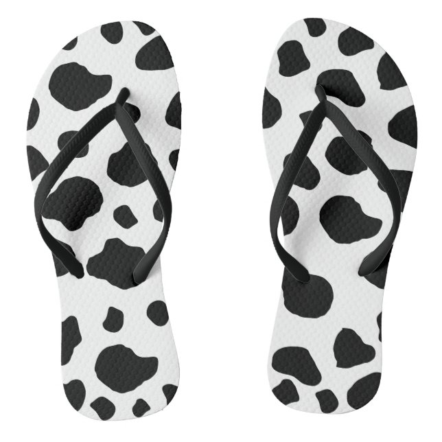 Cow Print, Cow Pattern, Cow Spots, Black And White Flip Flops (Footbed)