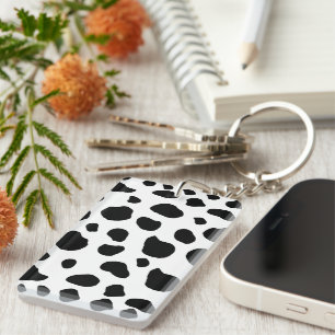 Cow Print, Cow Pattern, Cow Spots, Black And White Keychain