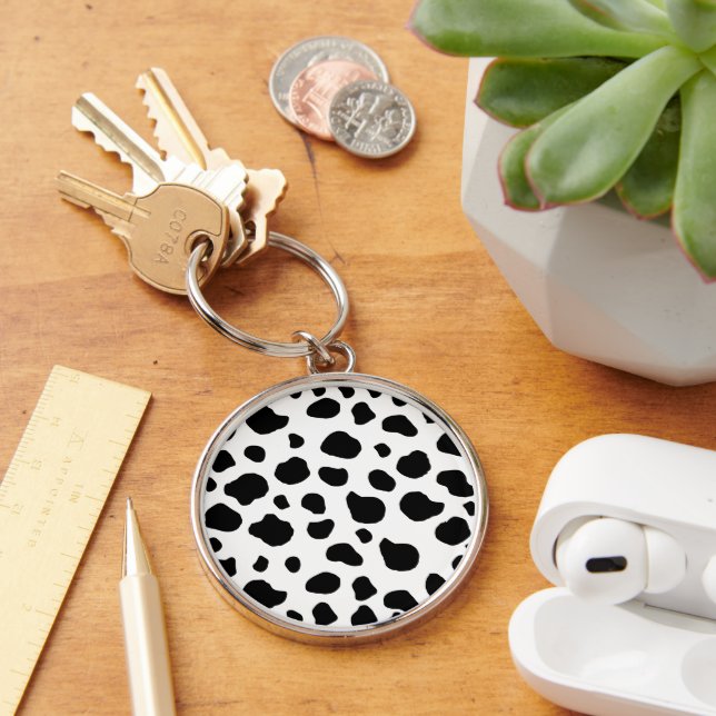 Cow Print, Cow Pattern, Cow Spots, Black And White Keychain (Desk)