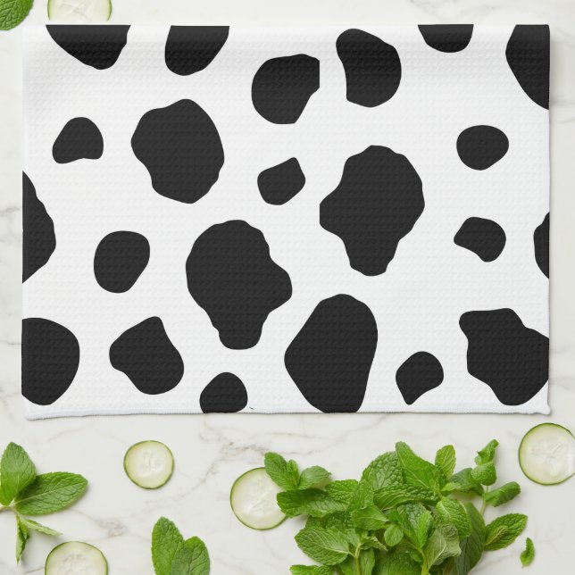 Cow Print, Cow Pattern, Cow Spots, Black And White Kitchen Towel (Folded)