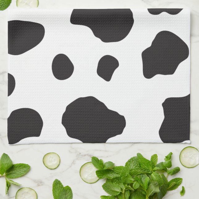 Cow Print, Cow Pattern, Cow Spots, Black And White Kitchen Towel (Folded)