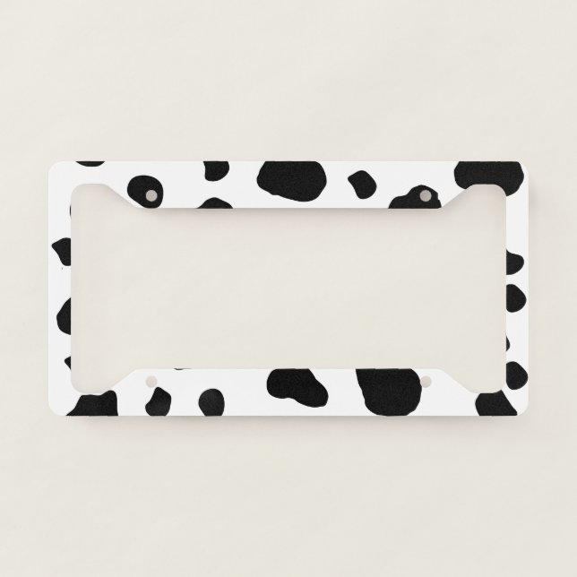 Cow Print, Cow Pattern, Cow Spots, Black And White License Plate Frame (Front)
