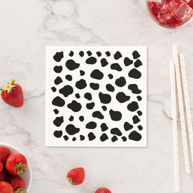 Cow Print, Cow Pattern, Cow Spots, Black And White Napkins (Insitu)