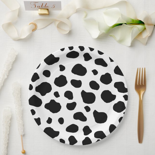Cow Print, Cow Pattern, Cow Spots, Black And White Paper Plates (Wedding)