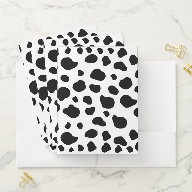 Cow Print, Cow Pattern, Cow Spots, Black And White Pocket Folder (In Situ)