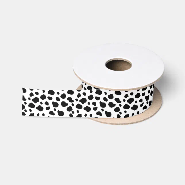 Cow Print, Cow Pattern, Cow Spots, Black And White Satin Ribbon | Zazzle