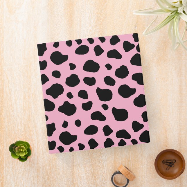 Cow Print, Cow Pattern, Cow Spots, Pink Cow 3 Ring Binder (In Situ)