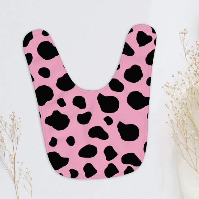 Cow Print, Cow Pattern, Cow Spots, Pink Cow Baby Bib (Creator Uploaded)