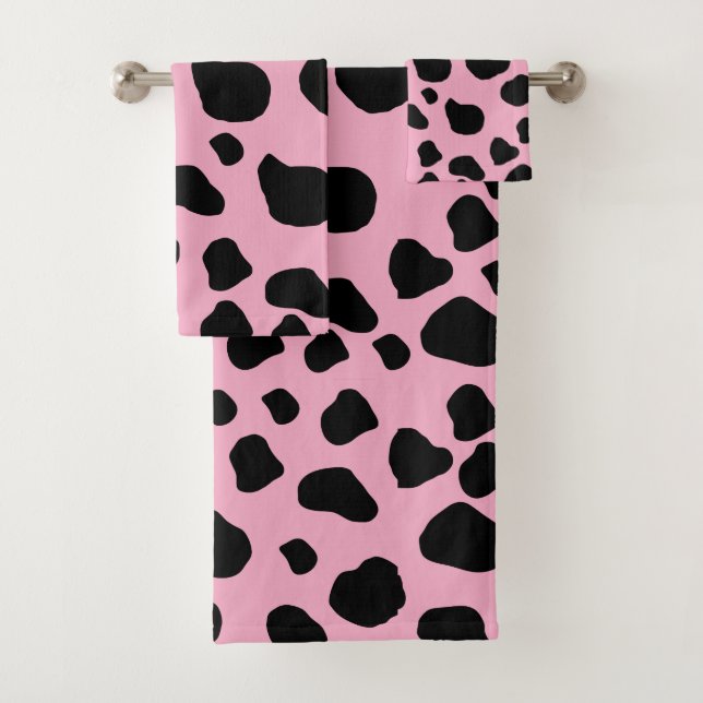 Cow Print, Cow Pattern, Cow Spots, Pink Cow Bath Towel Set (Insitu)