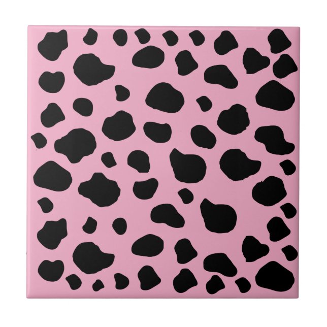 Cow Print, Cow Pattern, Cow Spots, Pink Cow Ceramic Tile (Front)