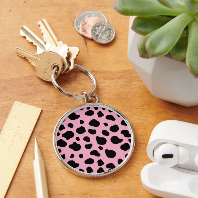 Cow Print, Cow Pattern, Cow Spots, Pink Cow Keychain (Desk)