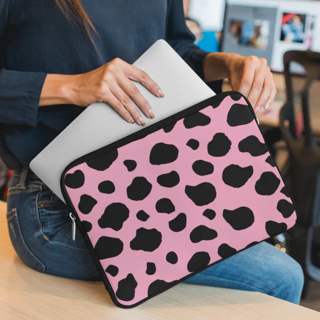 Cow Print, Cow Pattern, Cow Spots, Pink Cow Laptop Sleeve | Zazzle