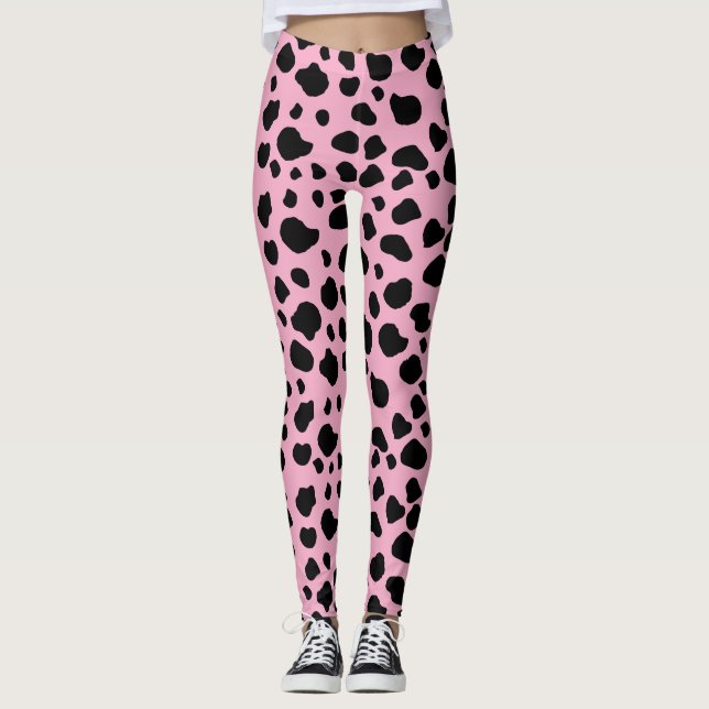 Cow Print, Cow Pattern, Cow Spots, Pink Cow Leggings (Front)