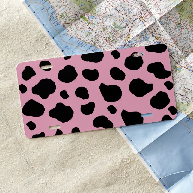 Cow Print, Cow Pattern, Cow Spots, Pink Cow License Plate (In Situ)