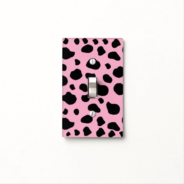 Cow Print, Cow Pattern, Cow Spots, Pink Cow Light Switch Cover (In Situ)