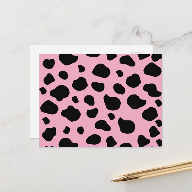 Cow Print, Cow Pattern, Cow Spots, Pink Cow Postcard (Front/Back In Situ)