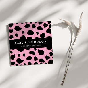 Cow Print, Cow Pattern, Cow Spots, Pink Cow Square Business Card