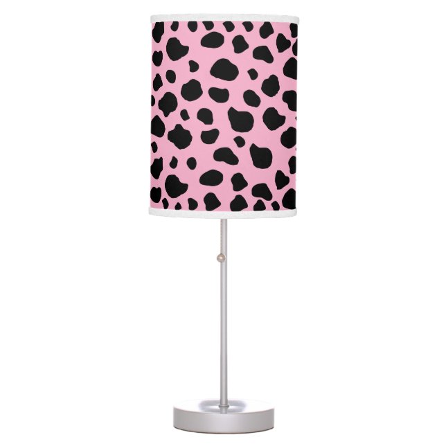 Cow Print, Cow Pattern, Cow Spots, Pink Cow Table Lamp (Front)