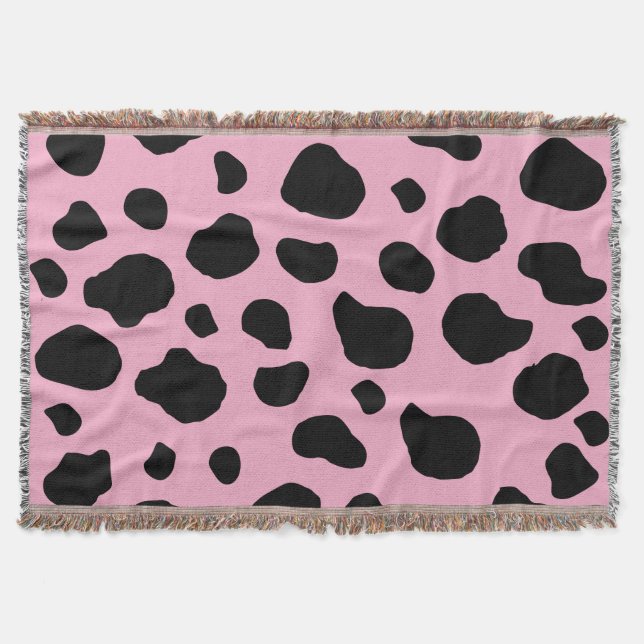 Cow Print, Cow Pattern, Cow Spots, Pink Cow Throw Blanket (Front)