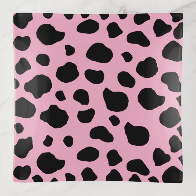Cow Print, Cow Pattern, Cow Spots, Pink Cow Trinket Tray (Front)