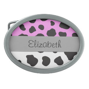 Cow Print, Cow Pattern, Cow Spots, Your Name Oval Belt Buckle