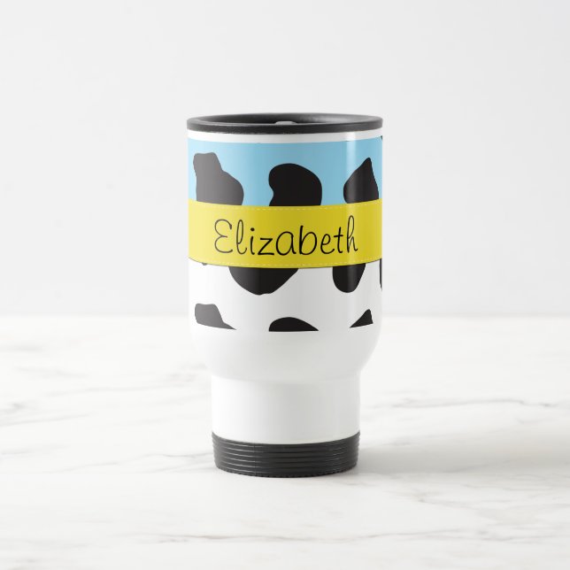 Cow Print, Cow Pattern, Cow Spots, Your Name Travel Mug (Center)