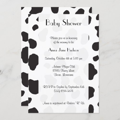 Cow Print Cow Spots Black And White Baby Shower Invitation