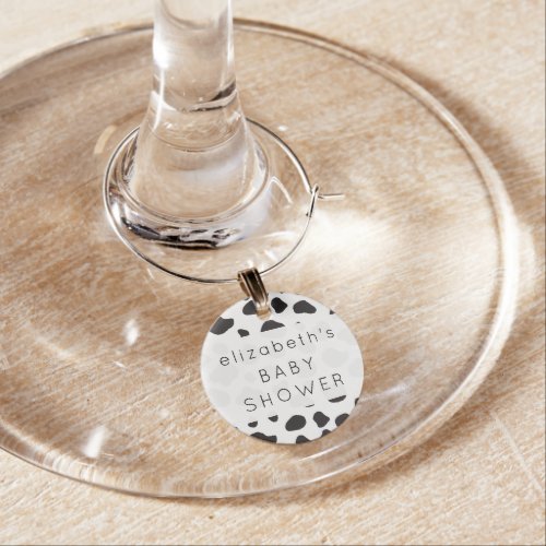 Cow Print Cow Spots Black And White Baby Shower Wine Charm