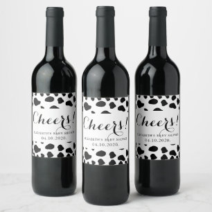 Cow Print, Cow Spots, Black And White, Baby Shower Wine Label
