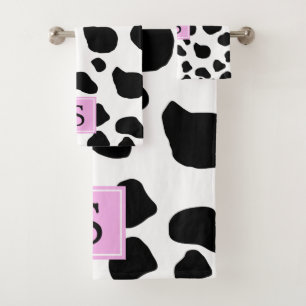 Cow Print, Cow Spots, Black And White, Monogram Bath Towel Set