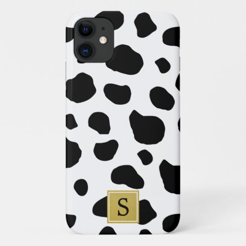 Cow Print Cow Spots Black And White Monogram iPhone 11 Case