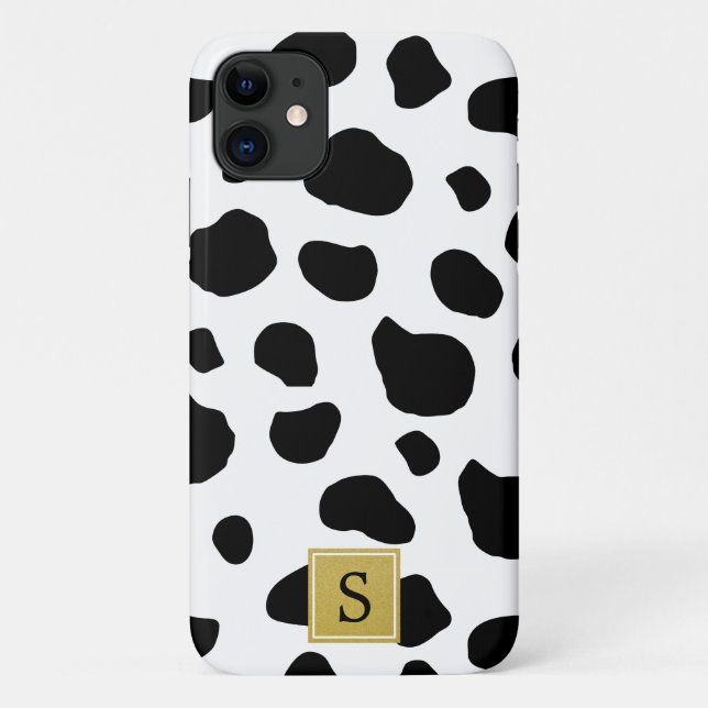 Cow Print, Cow Spots, Black And White, Monogram Case-Mate iPhone Case (Back)