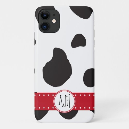 Cow Print Cow Spots Black And White Monogram iPhone 11 Case