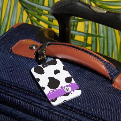 Cow Print Cow Spots Black And White Monogram Luggage Tag