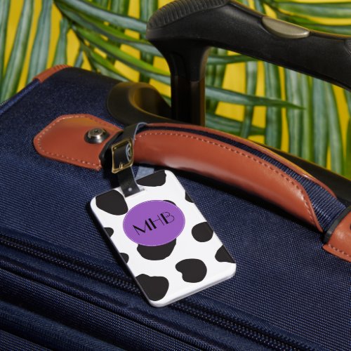 Cow Print Cow Spots Black And White Monogram Luggage Tag