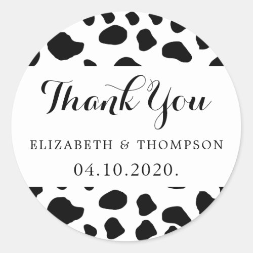 Cow Print Cow Spots Black And White Wedding Classic Round Sticker