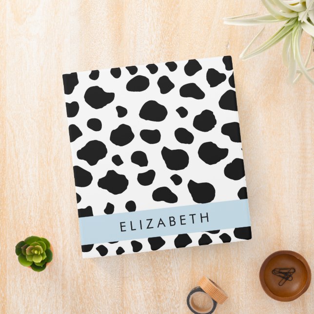 Cow Print, Cow Spots, Black And White, Your Name 3 Ring Binder (In Situ)